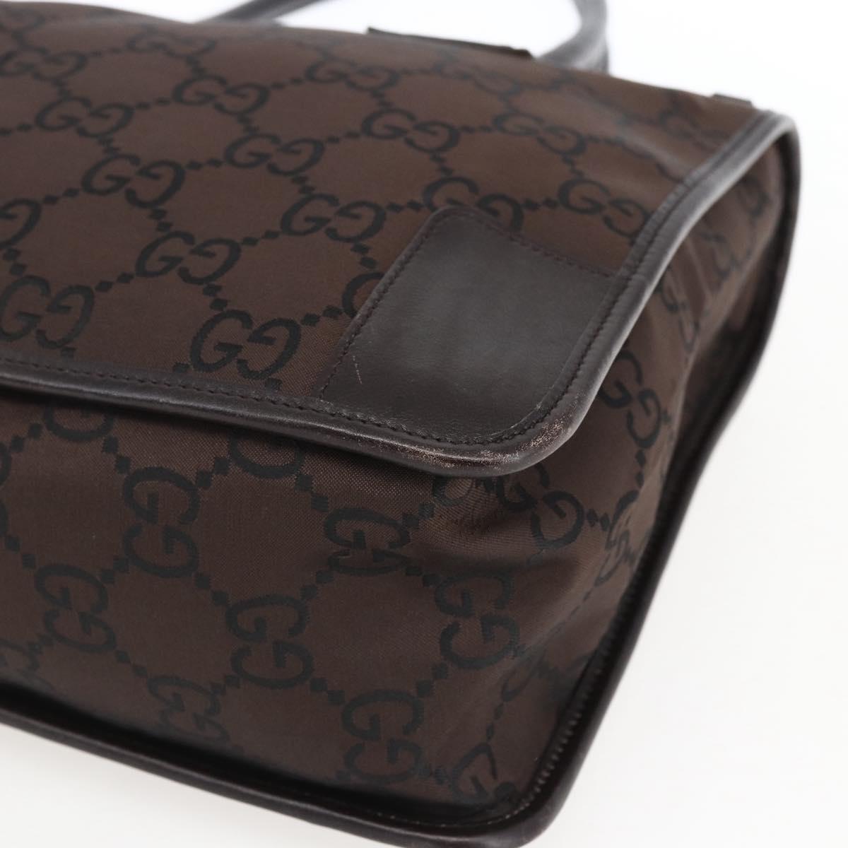 GUCCI GG Canvas Tote Bag Nylon outlet Dark Brown Silver 143742 Auth am10768