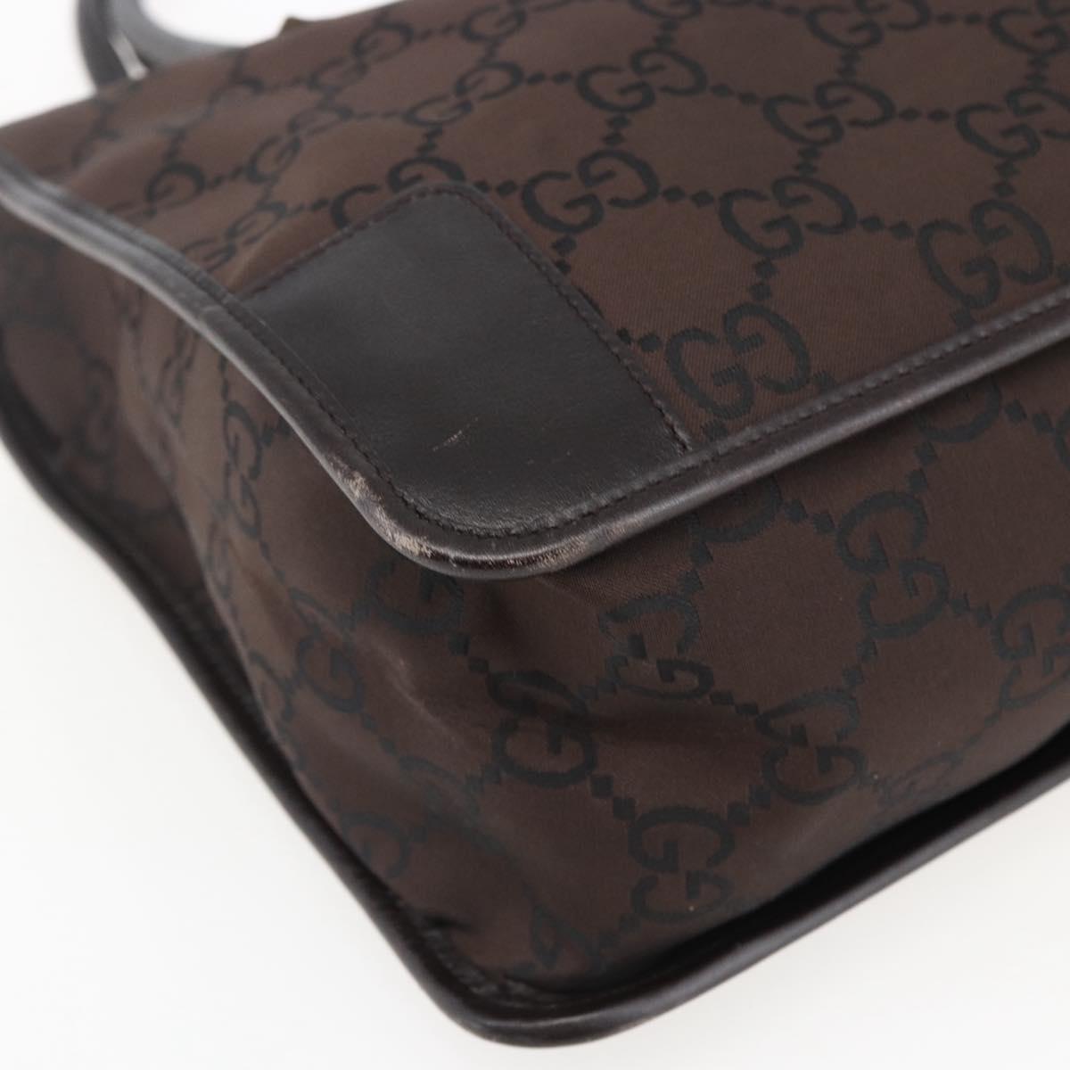 GUCCI GG Canvas Tote Bag Nylon outlet Dark Brown Silver 143742 Auth am10768