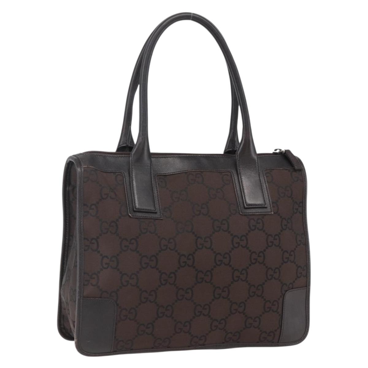 GUCCI GG Canvas Tote Bag Nylon outlet Dark Brown Silver 143742 Auth am10768