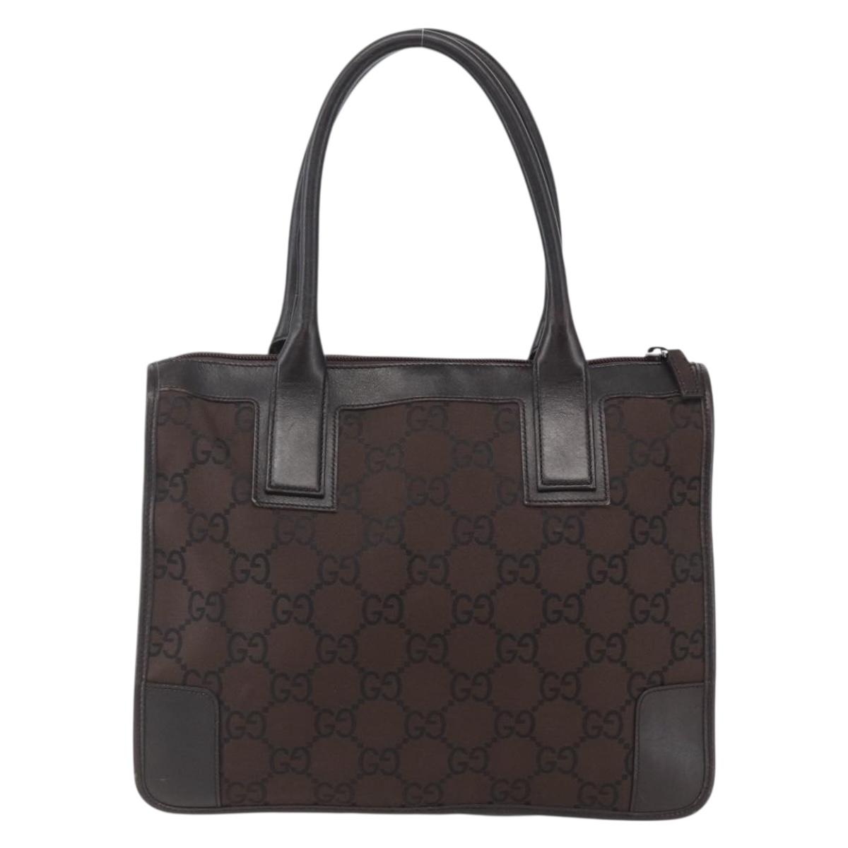 GUCCI GG Canvas Tote Bag Nylon outlet Dark Brown Silver 143742 Auth am10768