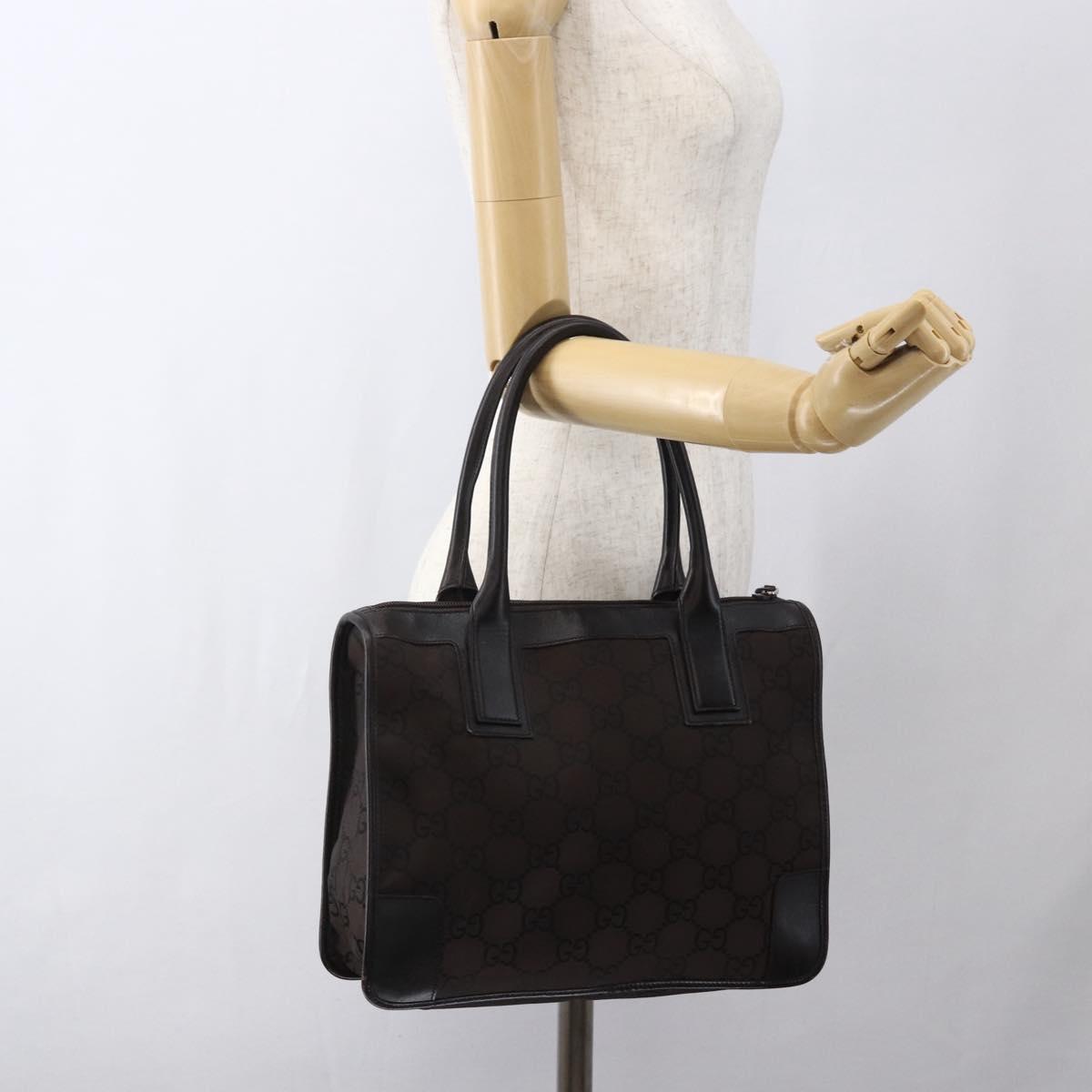 GUCCI GG Canvas Tote Bag Nylon outlet Dark Brown Silver 143742 Auth am10768