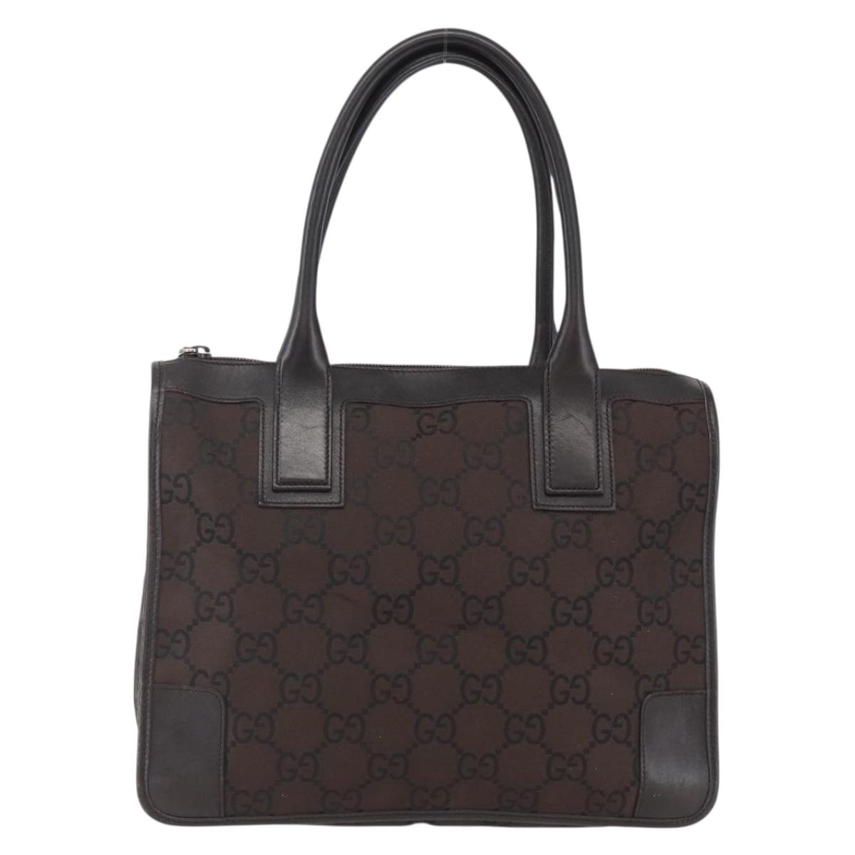 GUCCI GG Canvas Tote Bag Nylon outlet Dark Brown Silver 143742 Auth am10768