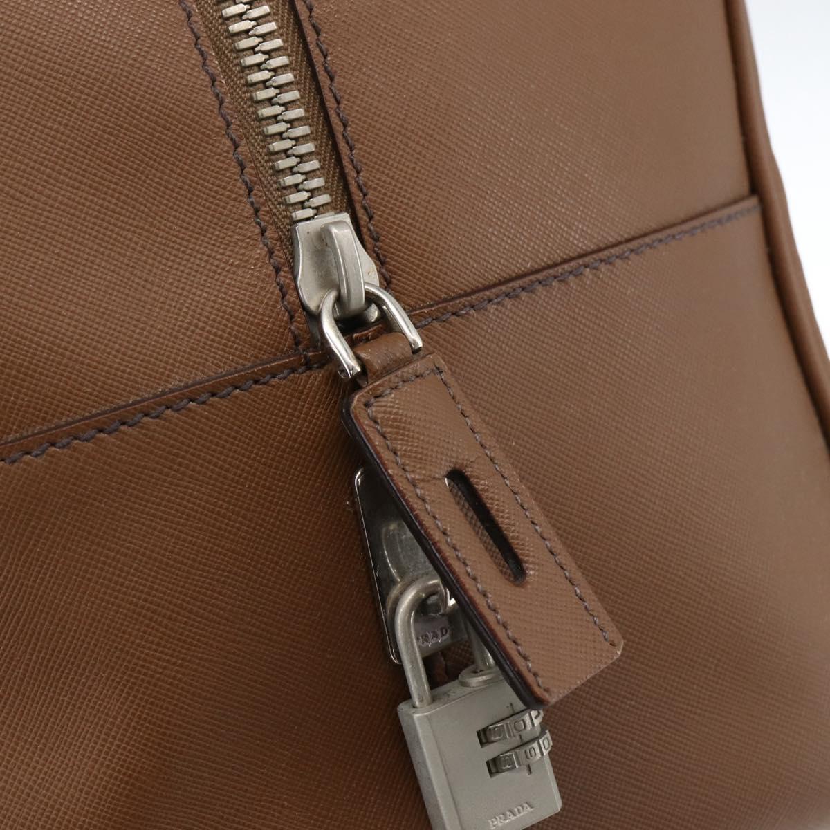 PRADA Boston Bag Safiano leather Brown Silver Auth am10770V