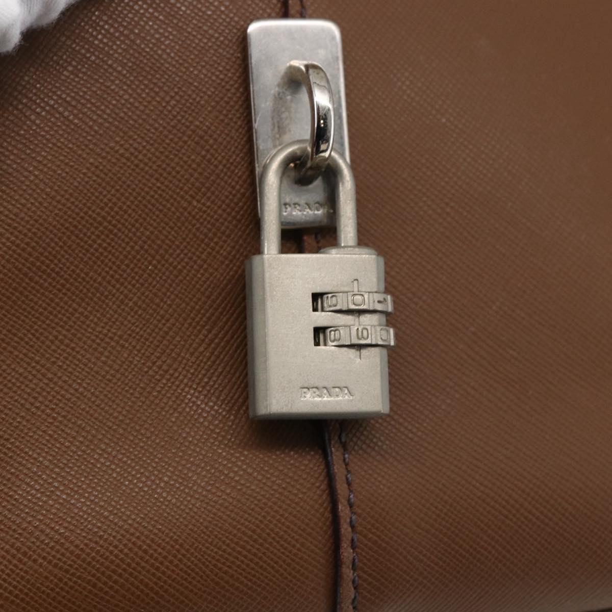 PRADA Boston Bag Safiano leather Brown Silver Auth am10770V
