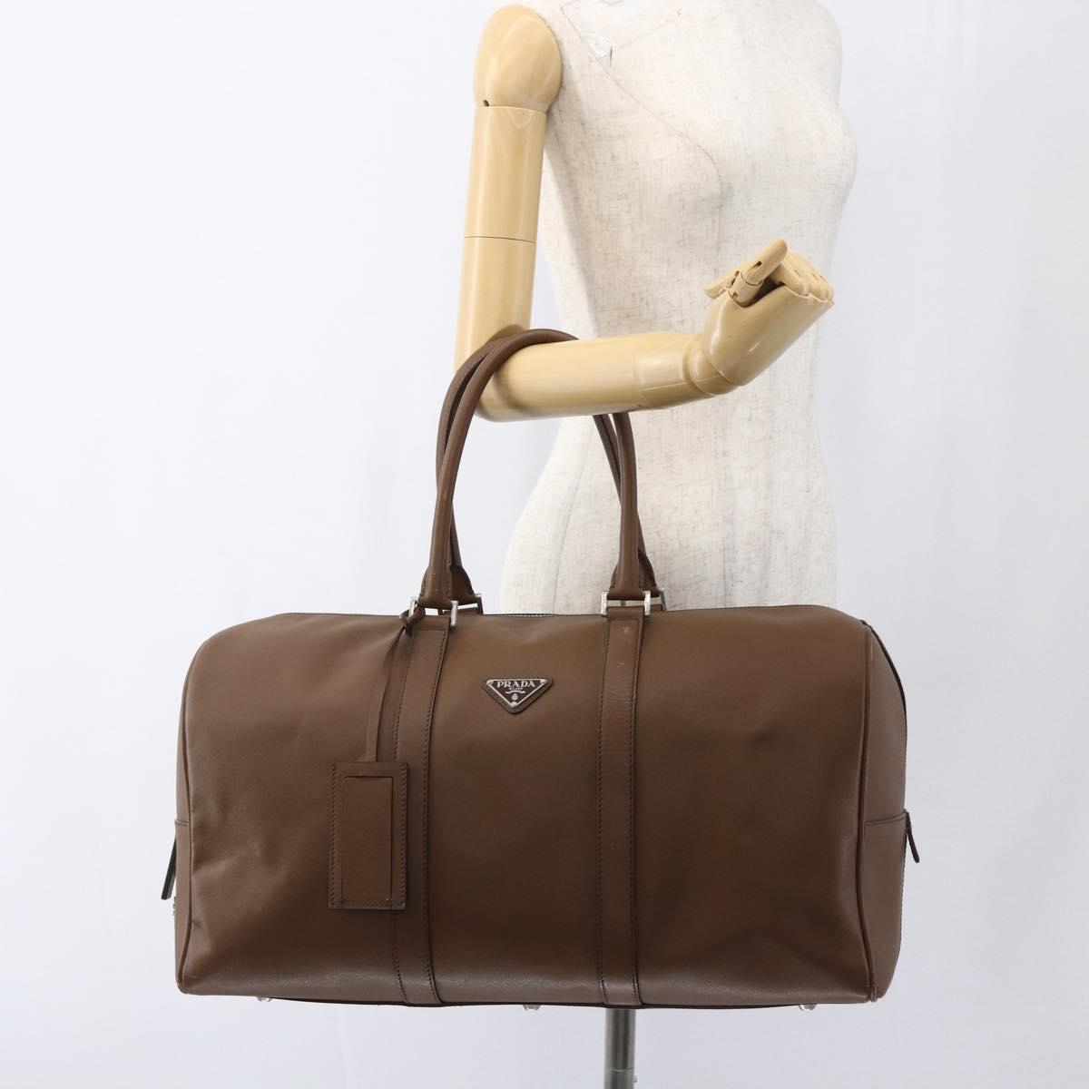 PRADA Boston Bag Safiano leather Brown Silver Auth am10770V