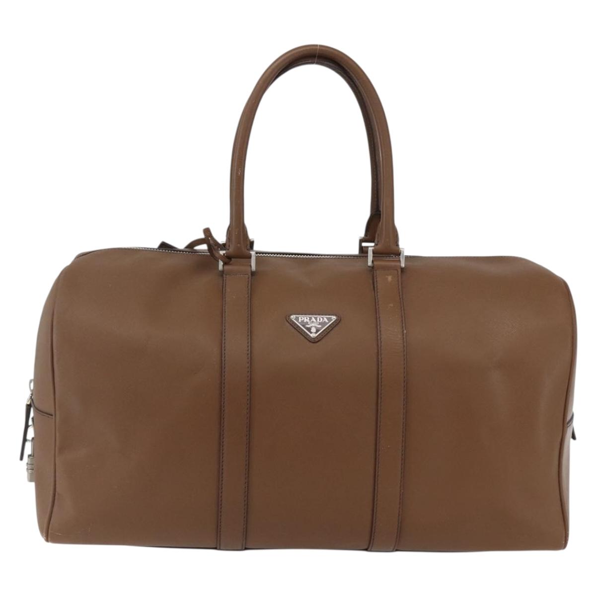 PRADA Boston Bag Safiano leather Brown Silver Auth am10770V