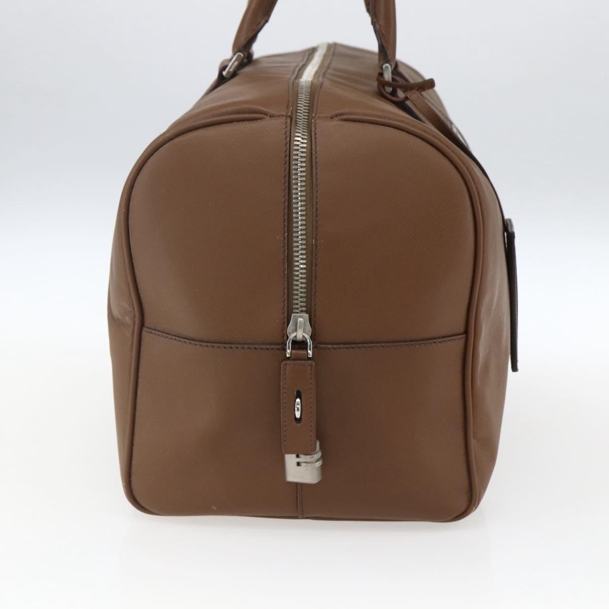 PRADA Boston Bag Safiano leather Brown Silver Auth am10770V