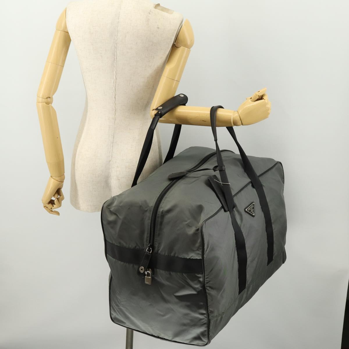 PRADA Boston Bag Nylon Gray Silver Auth am10771