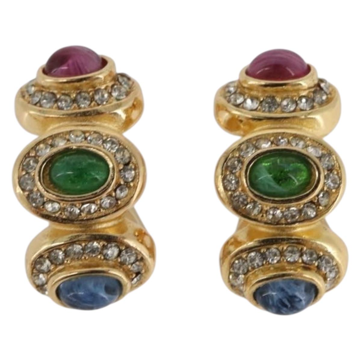 Christian Dior Color stone rhinestone Necklace metal 2 Set Gold Auth am10776V