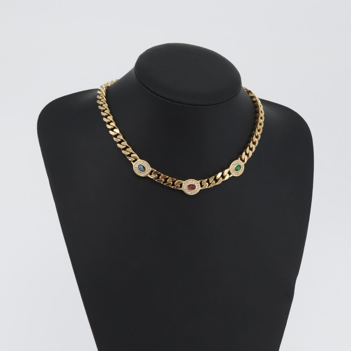 Christian Dior Color stone rhinestone Necklace metal 2 Set Gold Auth am10776V