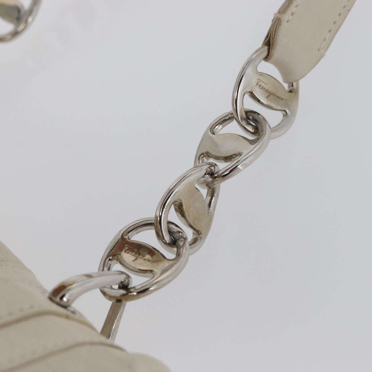 Salvatore Ferragamo One Belt Hand Bag Leather White Silver Auth am10782