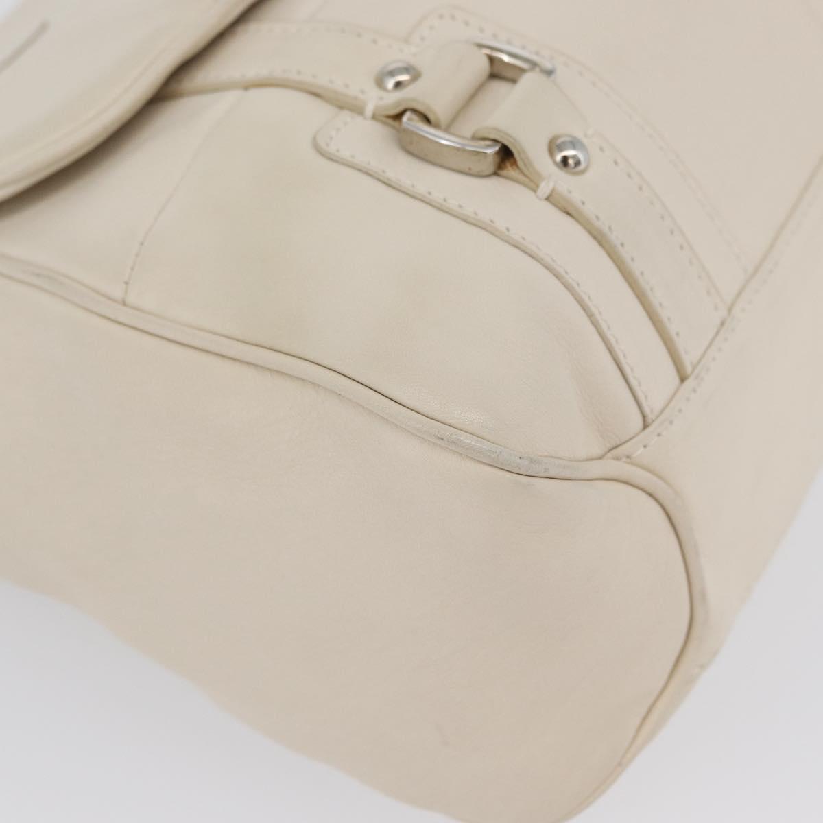 Salvatore Ferragamo One Belt Hand Bag Leather White Silver Auth am10782