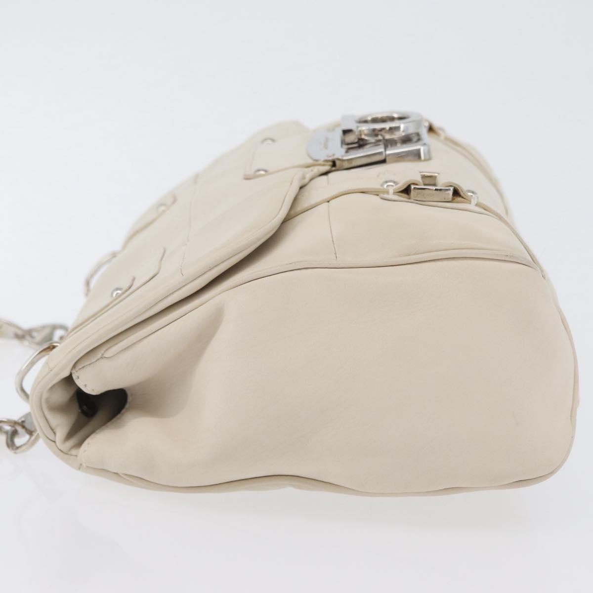 Salvatore Ferragamo One Belt Hand Bag Leather White Silver Auth am10782