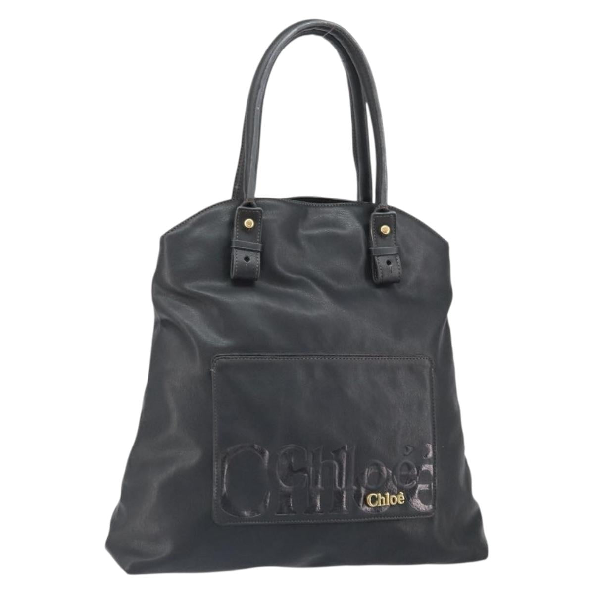 Chloe Eden Tote Bag Leather Black Gold Auth am10784