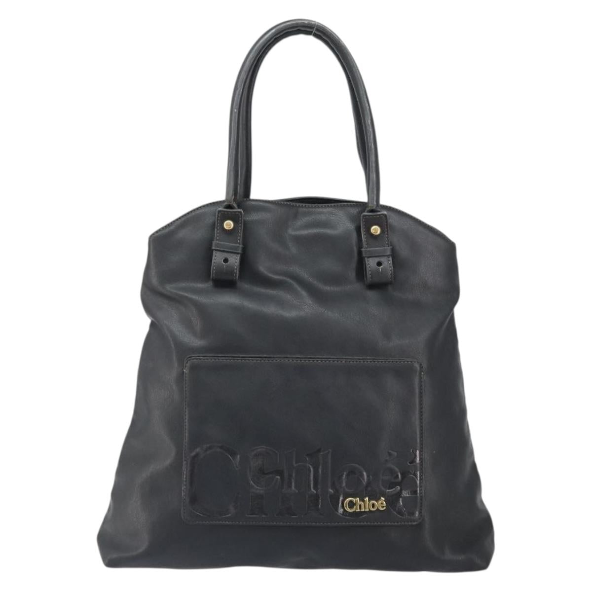 Chloe Eden Tote Bag Leather Black Gold Auth am10784