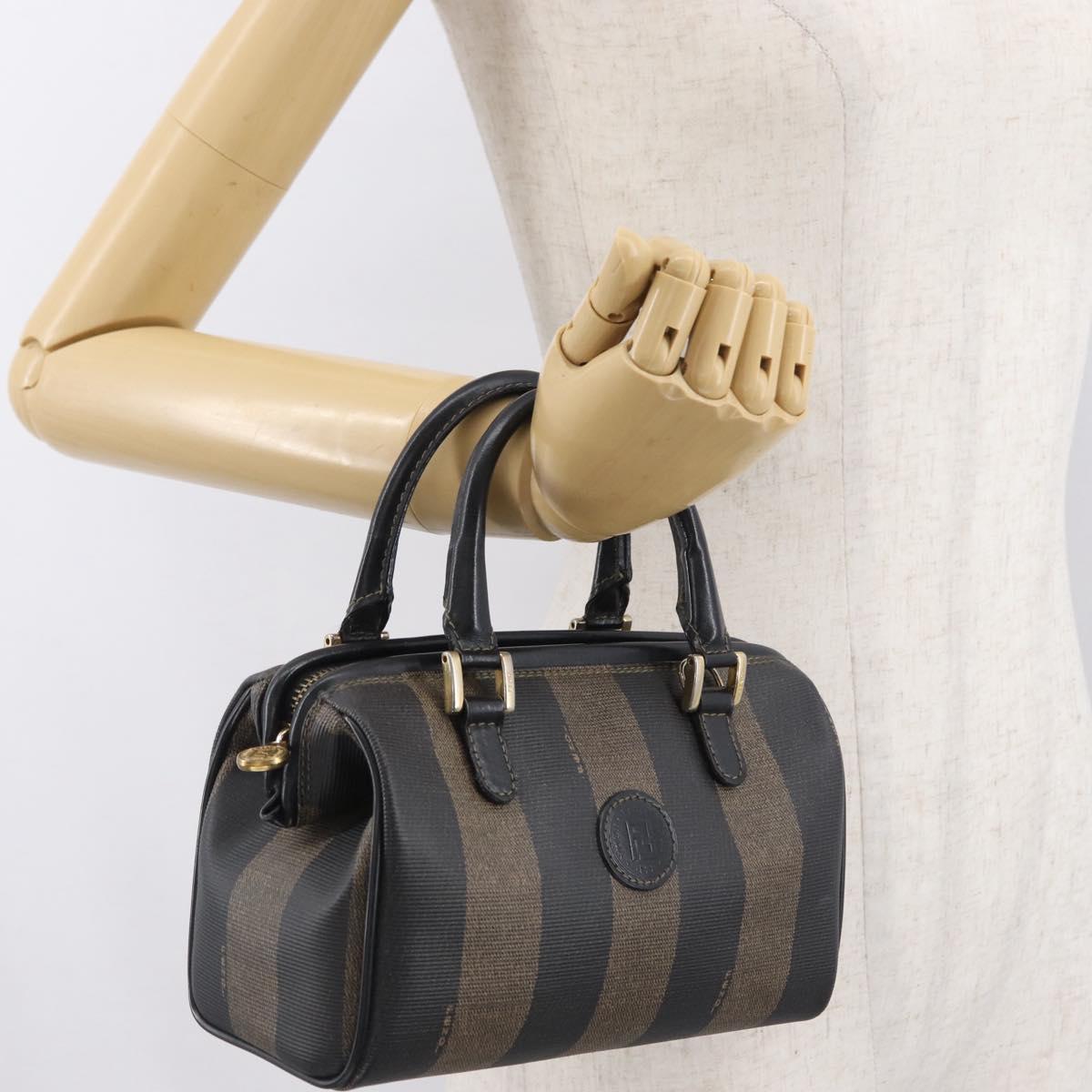 FENDI Pecan Canvas Mini Hand Bag PVC Brown Black Auth am10793V