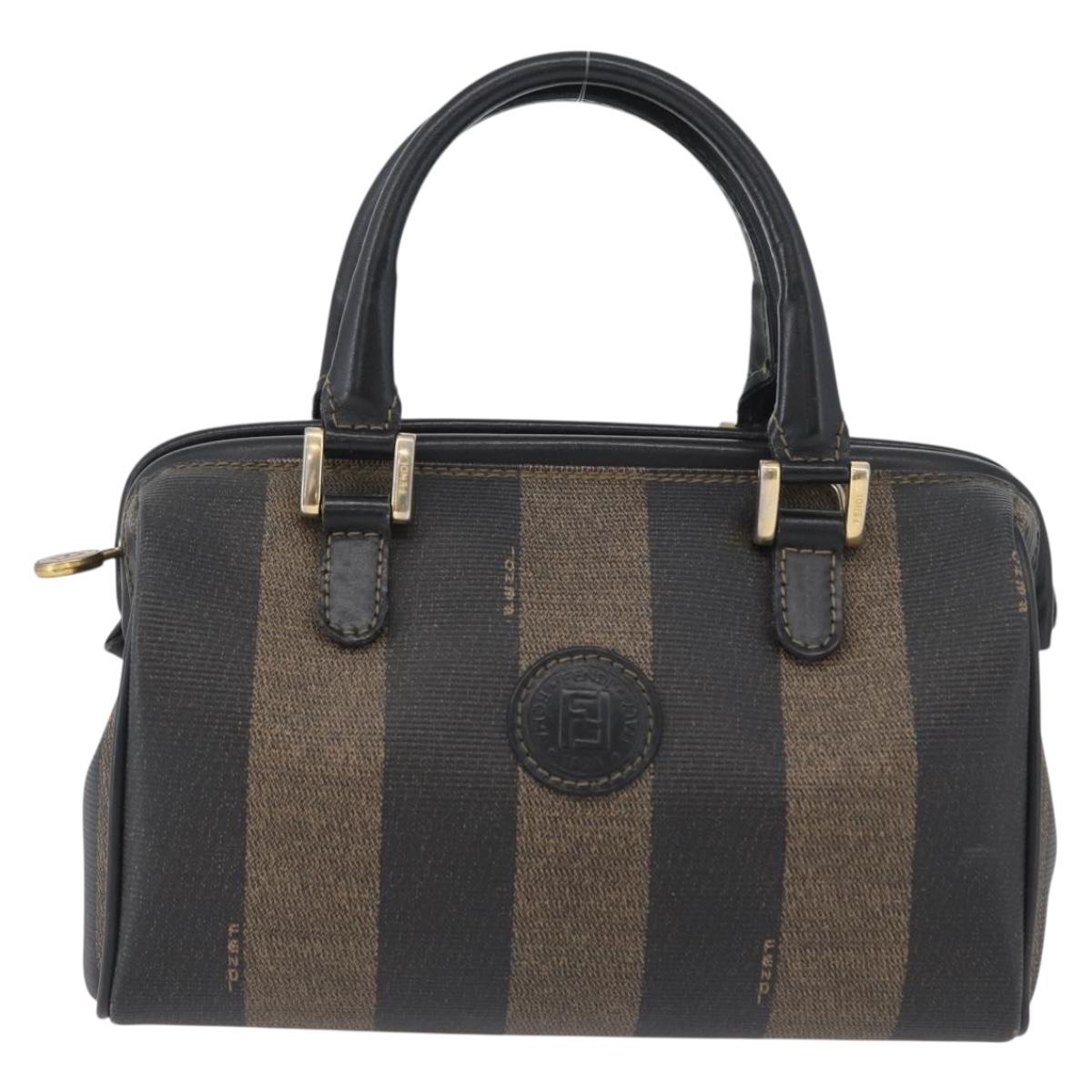 FENDI Pecan Canvas Mini Hand Bag PVC Brown Black Auth am10793V