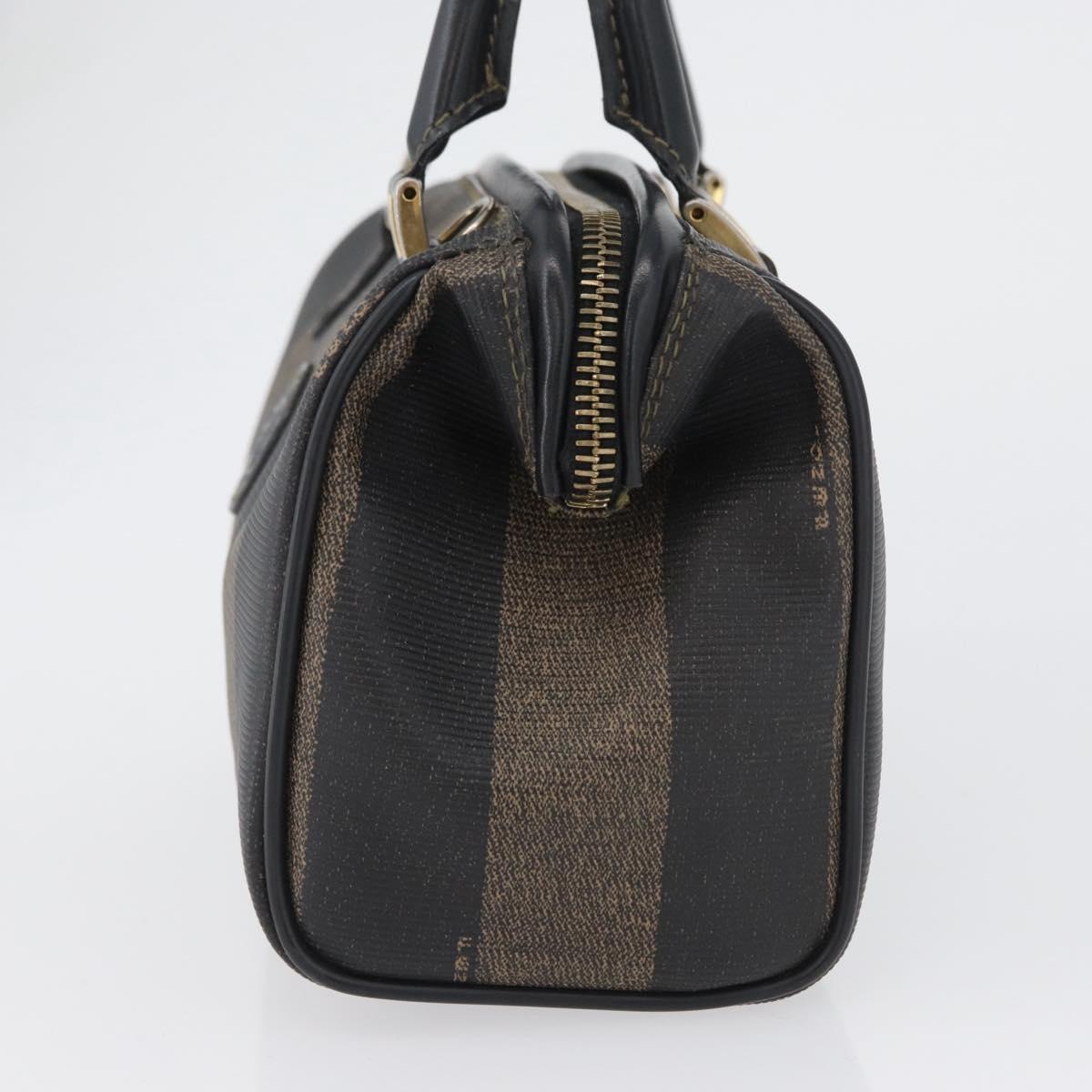FENDI Pecan Canvas Mini Hand Bag PVC Brown Black Auth am10793V