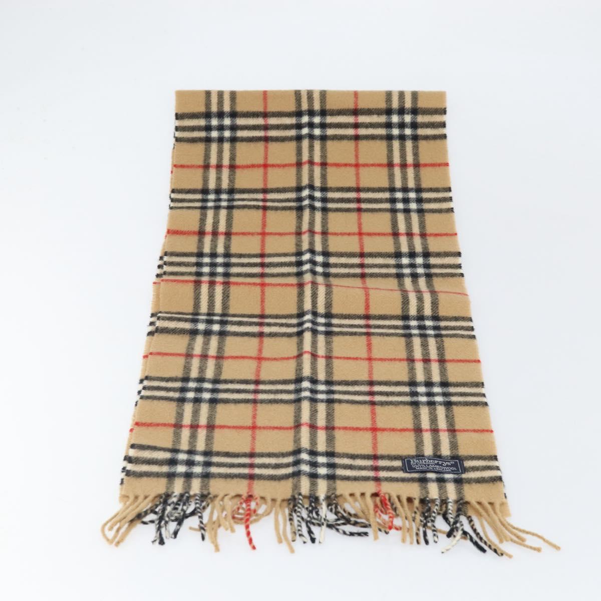 Burberrys Nova Check Scarf Wool Beige Auth am10794