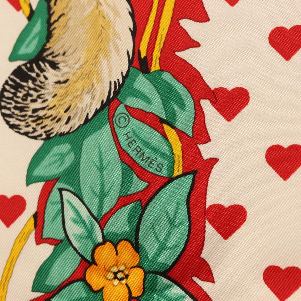 HERMES Carre 90 Scarf ""JUNGLE LOVE"" Silk White Auth am10795SAM