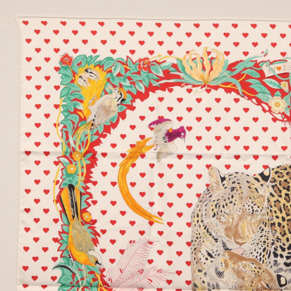 HERMES Carre 90 Scarf ""JUNGLE LOVE"" Silk White Auth am10795SAM