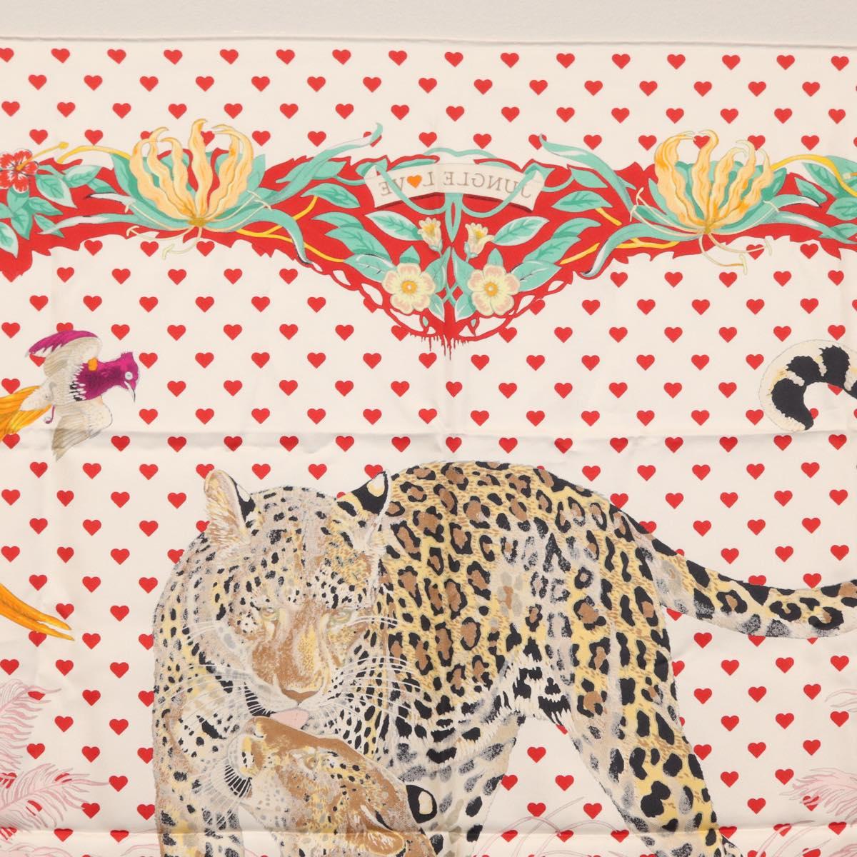 HERMES Carre 90 Scarf ""JUNGLE LOVE"" Silk White Auth am10795SAM