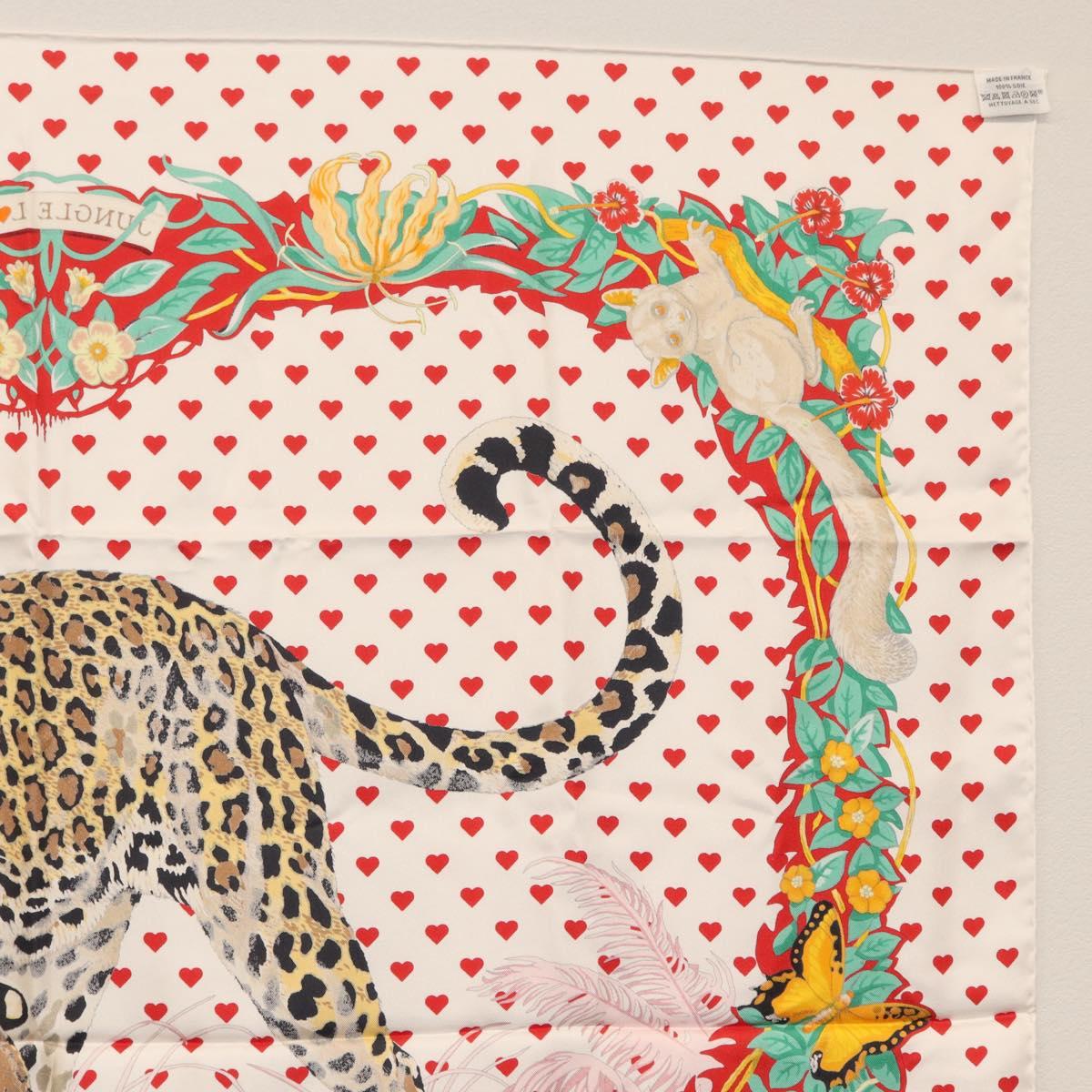 HERMES Carre 90 Scarf ""JUNGLE LOVE"" Silk White Auth am10795SAM