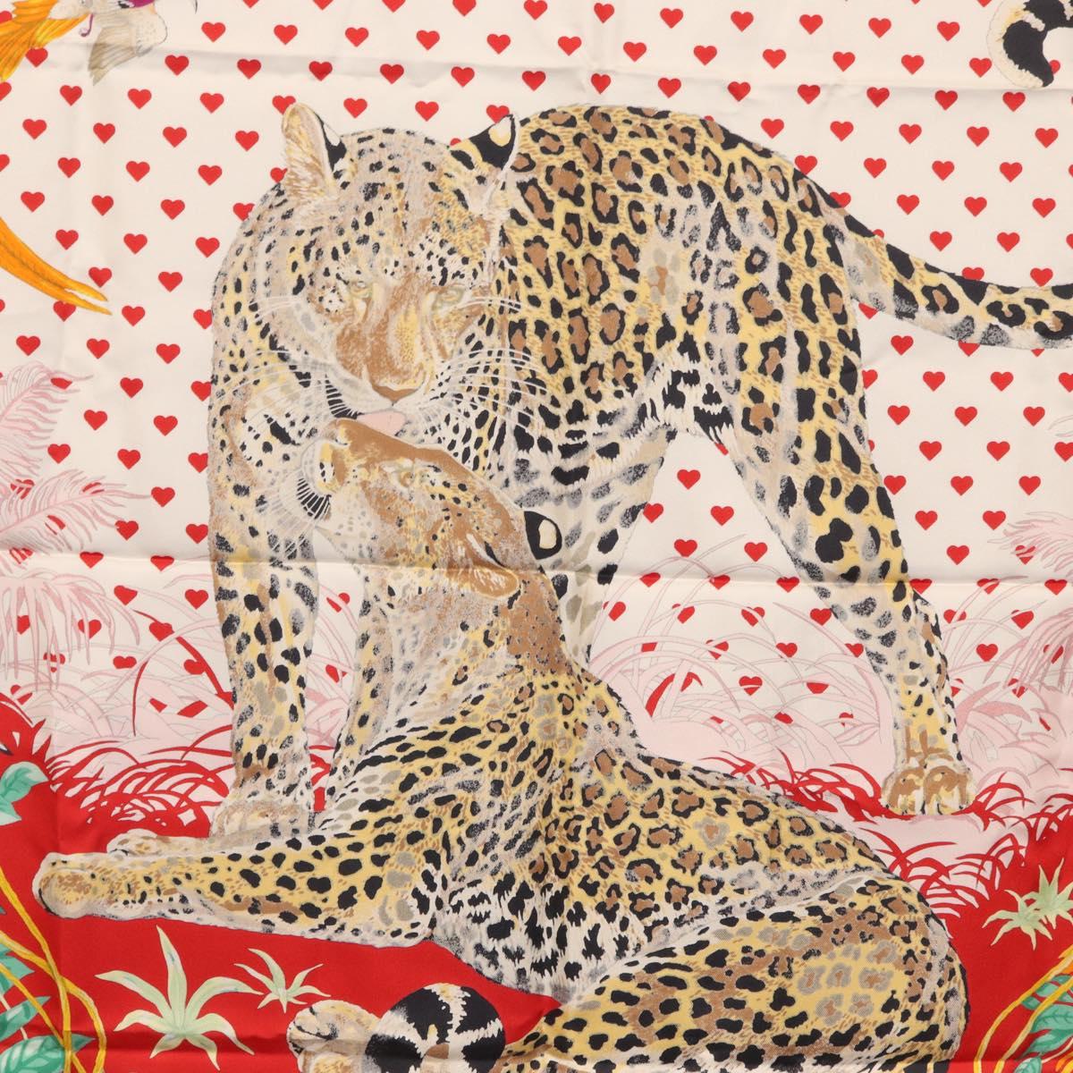HERMES Carre 90 Scarf ""JUNGLE LOVE"" Silk White Auth am10795SAM