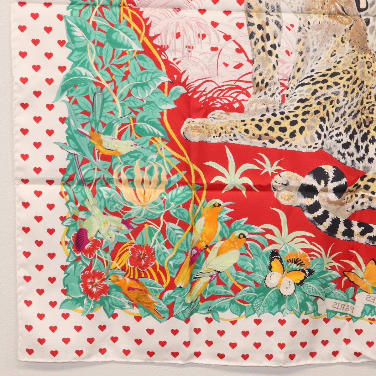 HERMES Carre 90 Scarf ""JUNGLE LOVE"" Silk White Auth am10795SAM