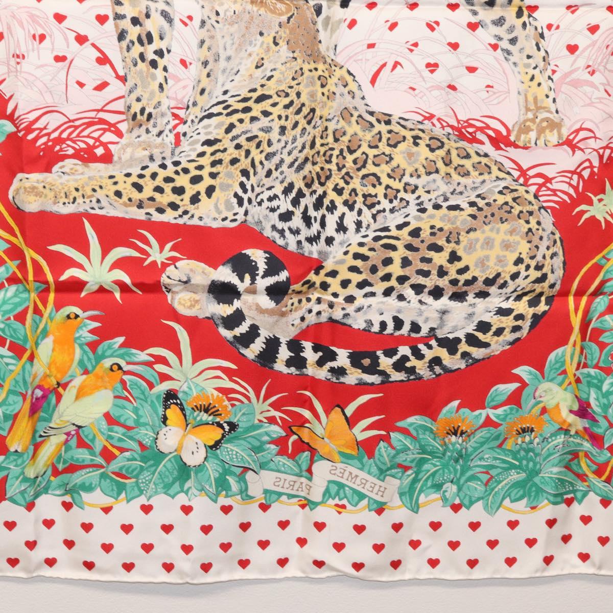 HERMES Carre 90 Scarf ""JUNGLE LOVE"" Silk White Auth am10795SAM