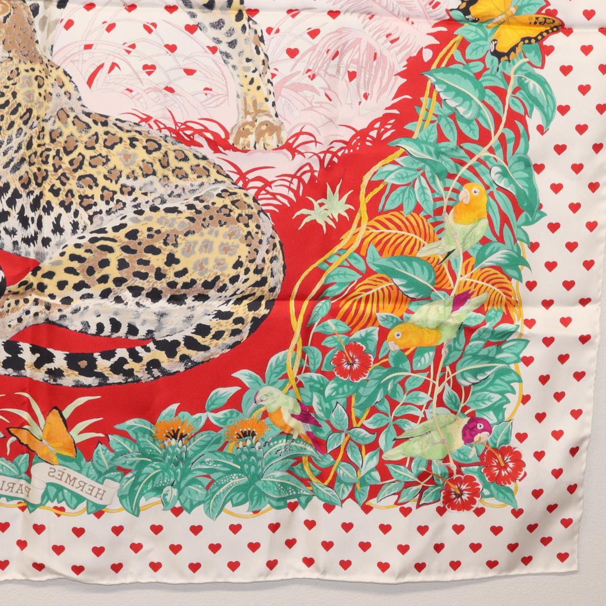 HERMES Carre 90 Scarf ""JUNGLE LOVE"" Silk White Auth am10795SAM