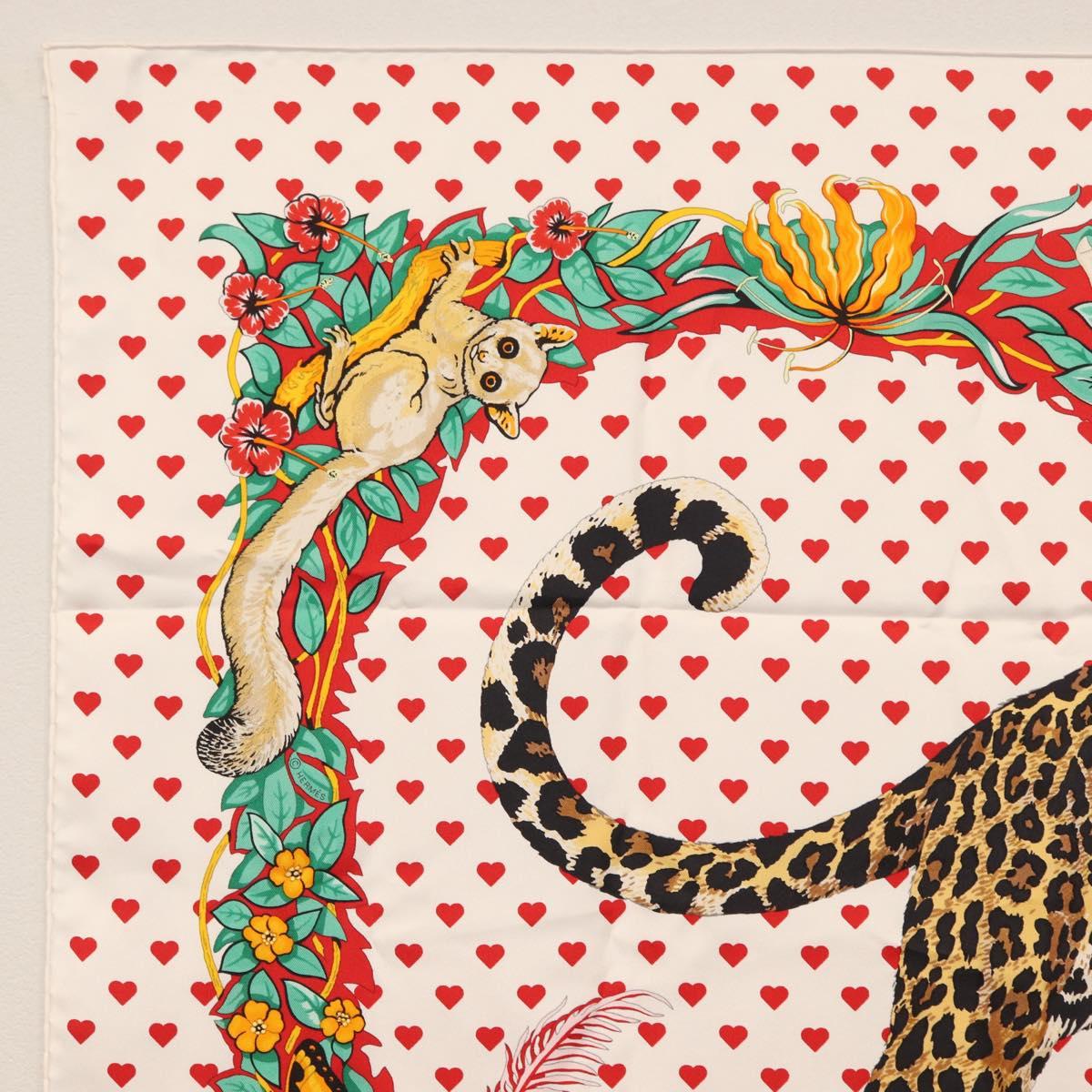 HERMES Carre 90 Scarf ""JUNGLE LOVE"" Silk White Auth am10795SAM