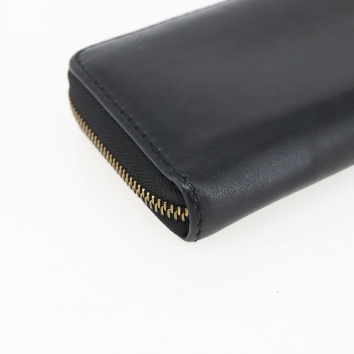 Christian Dior Round Long Wallet Leather Black Gold Auth am10801