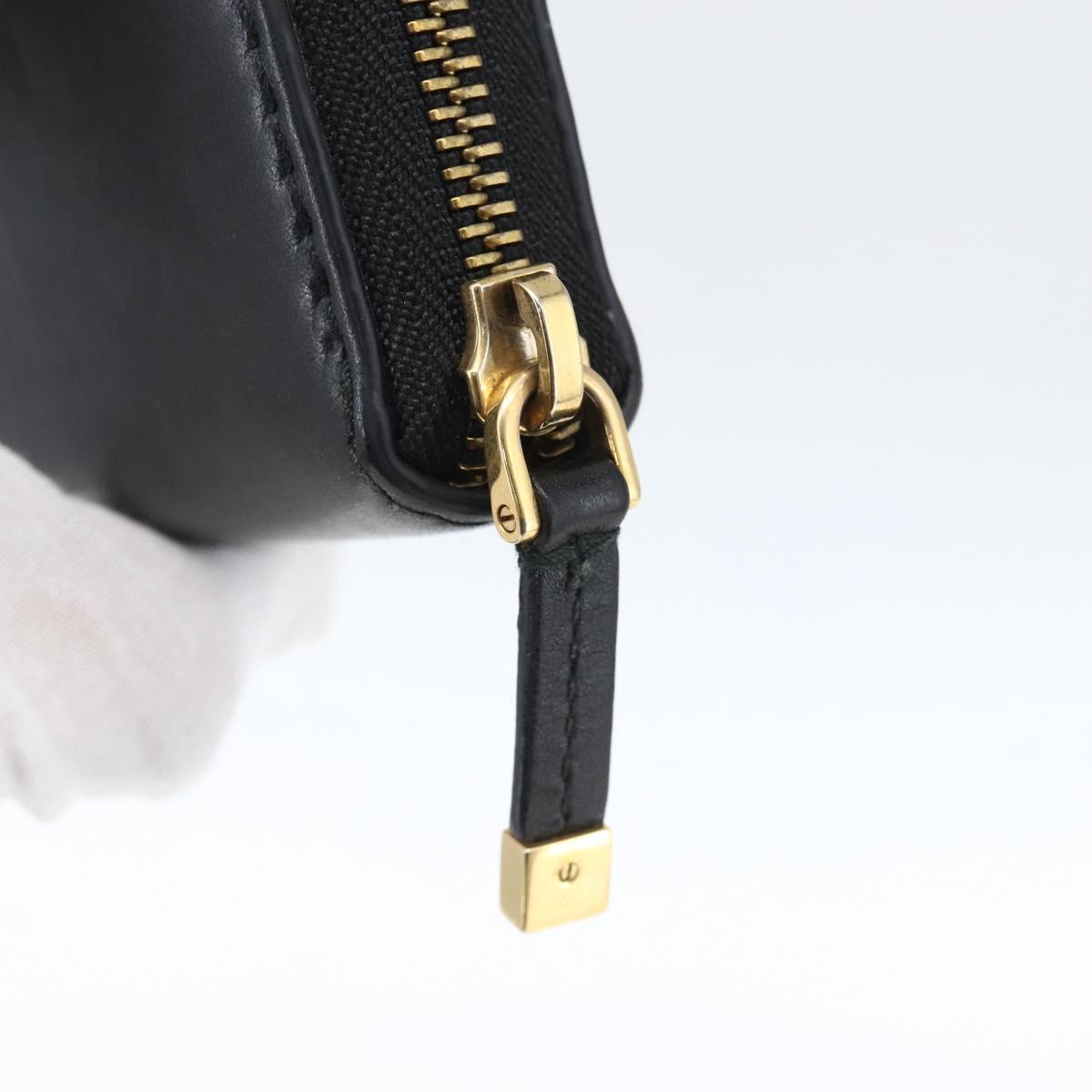Christian Dior Round Long Wallet Leather Black Gold Auth am10801