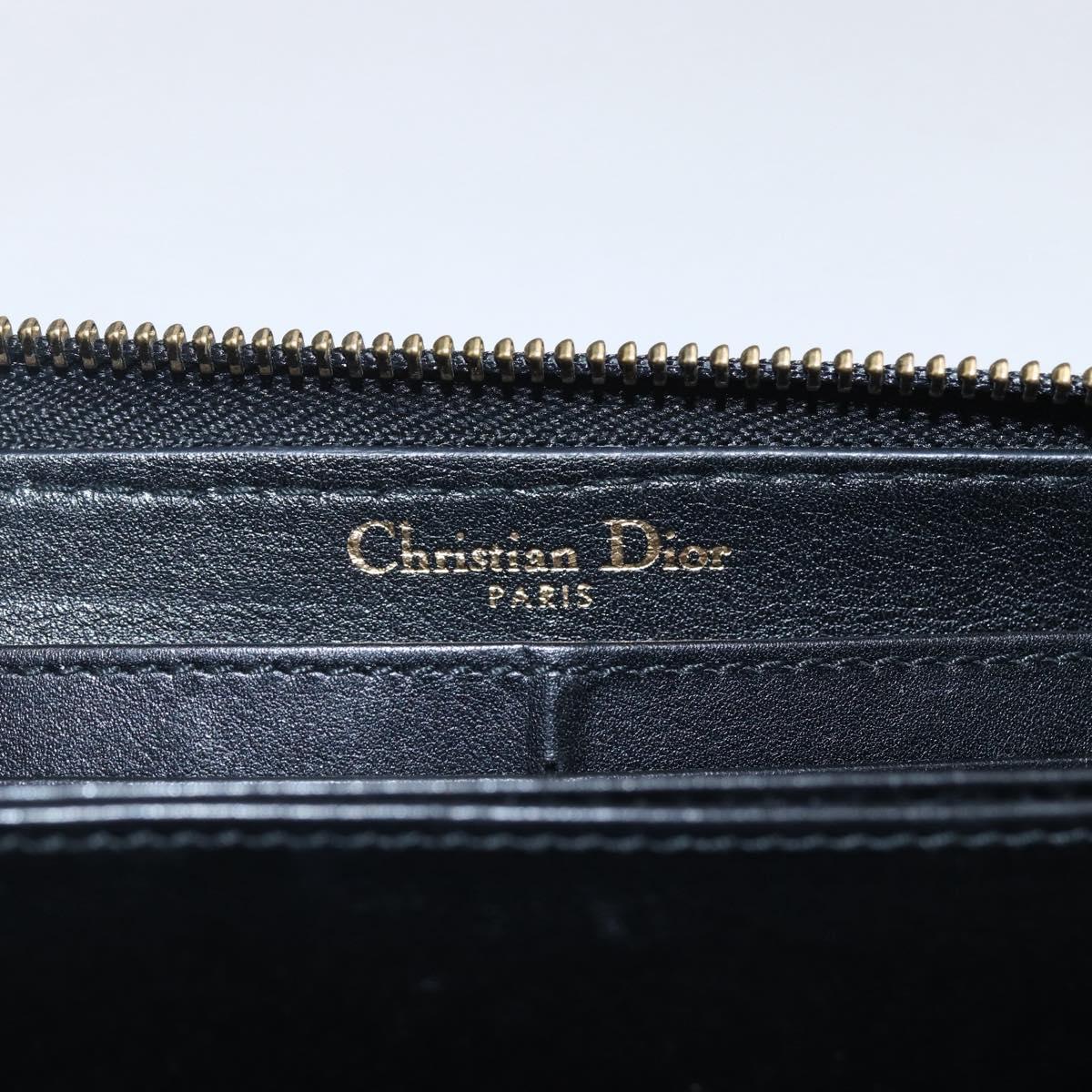 Christian Dior Round Long Wallet Leather Black Gold Auth am10801