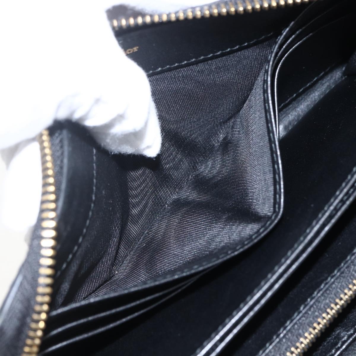 Christian Dior Round Long Wallet Leather Black Gold Auth am10801