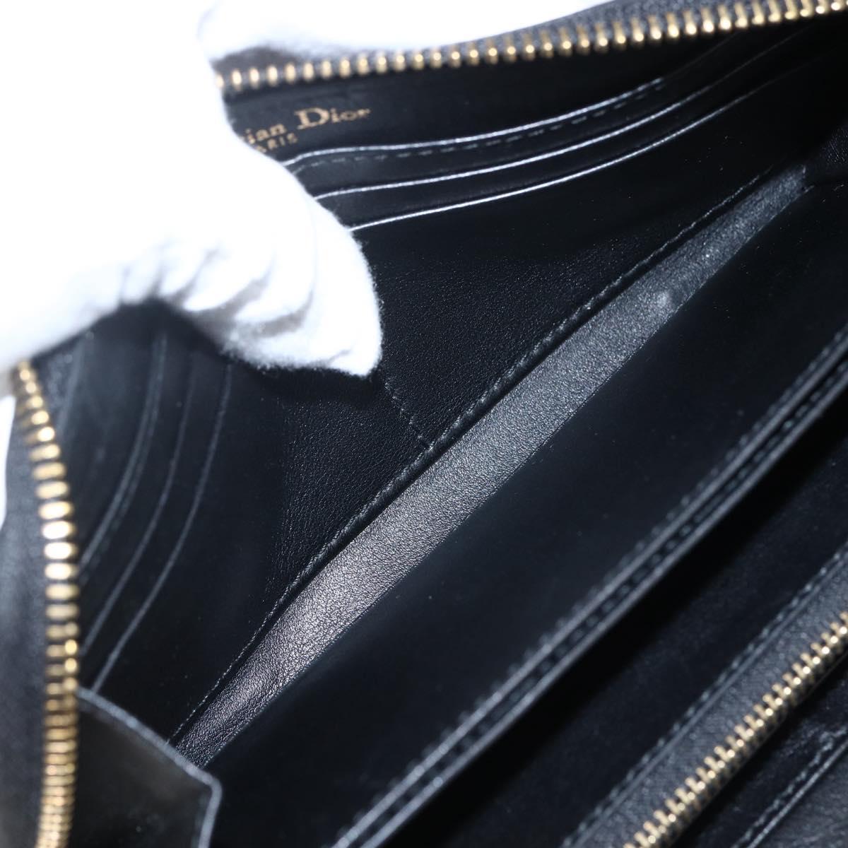 Christian Dior Round Long Wallet Leather Black Gold Auth am10801