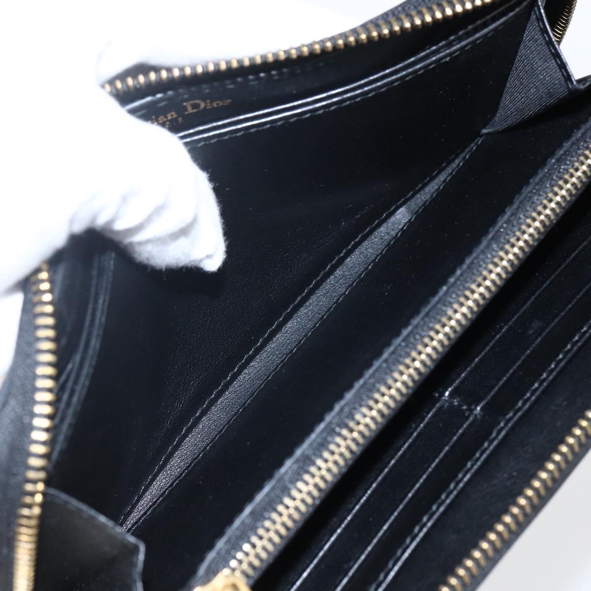 Christian Dior Round Long Wallet Leather Black Gold Auth am10801