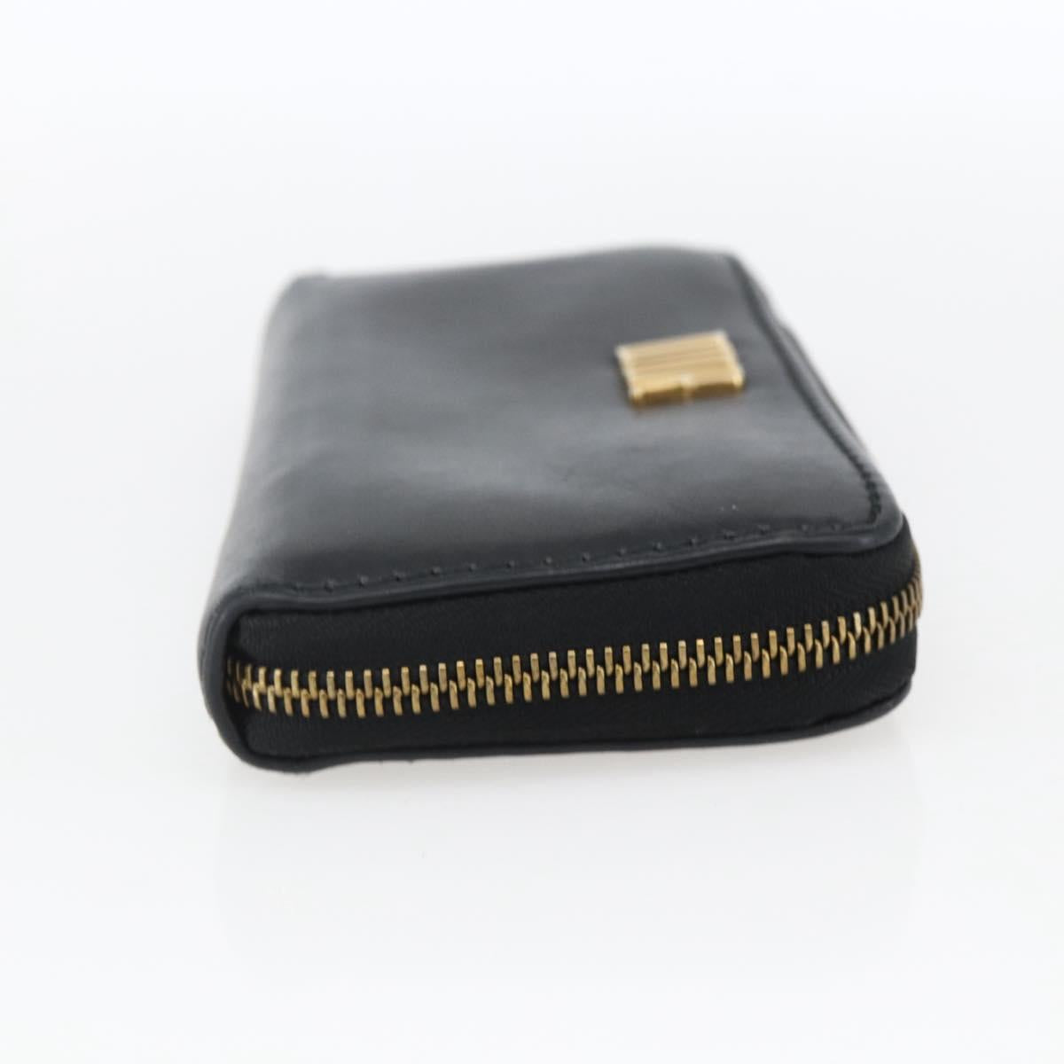 Christian Dior Round Long Wallet Leather Black Gold Auth am10801