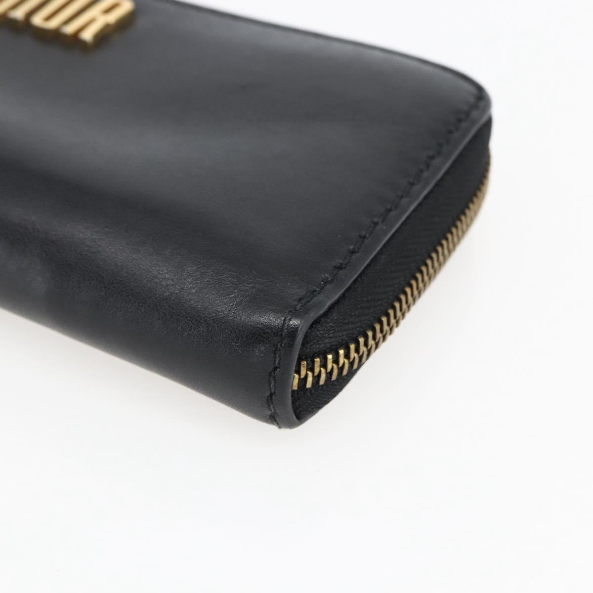 Christian Dior Round Long Wallet Leather Black Gold Auth am10801