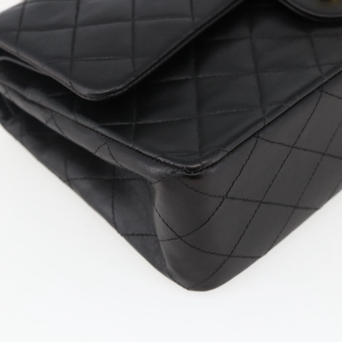 CHANEL Matelasse 25 Double Flap Chain Bag Lamb Skin Black CC Auth am10803SAM