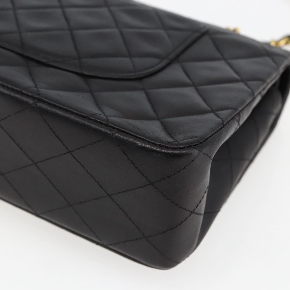 CHANEL Matelasse 25 Double Flap Chain Bag Lamb Skin Black CC Auth am10803SAM