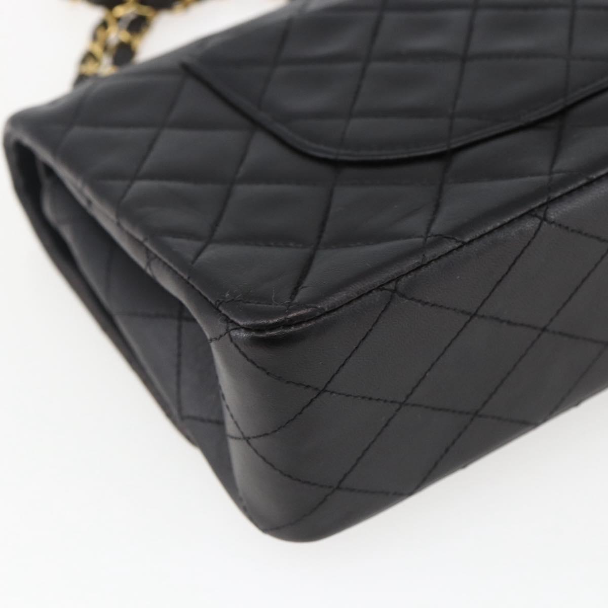 CHANEL Matelasse 25 Double Flap Chain Bag Lamb Skin Black CC Auth am10803SAM
