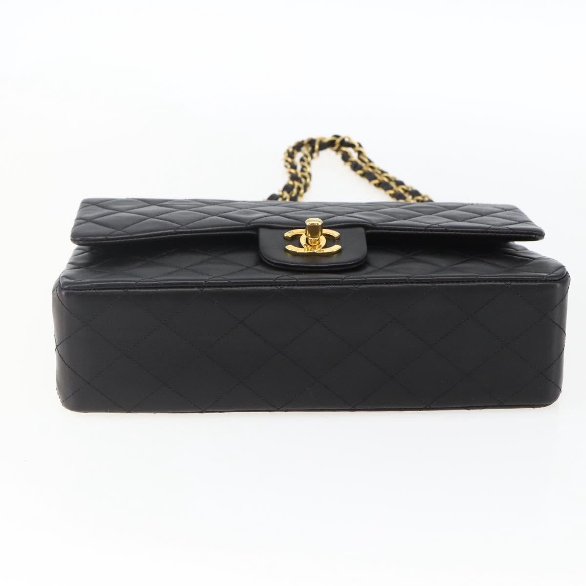 CHANEL Matelasse 25 Double Flap Chain Bag Lamb Skin Black CC Auth am10803SAM