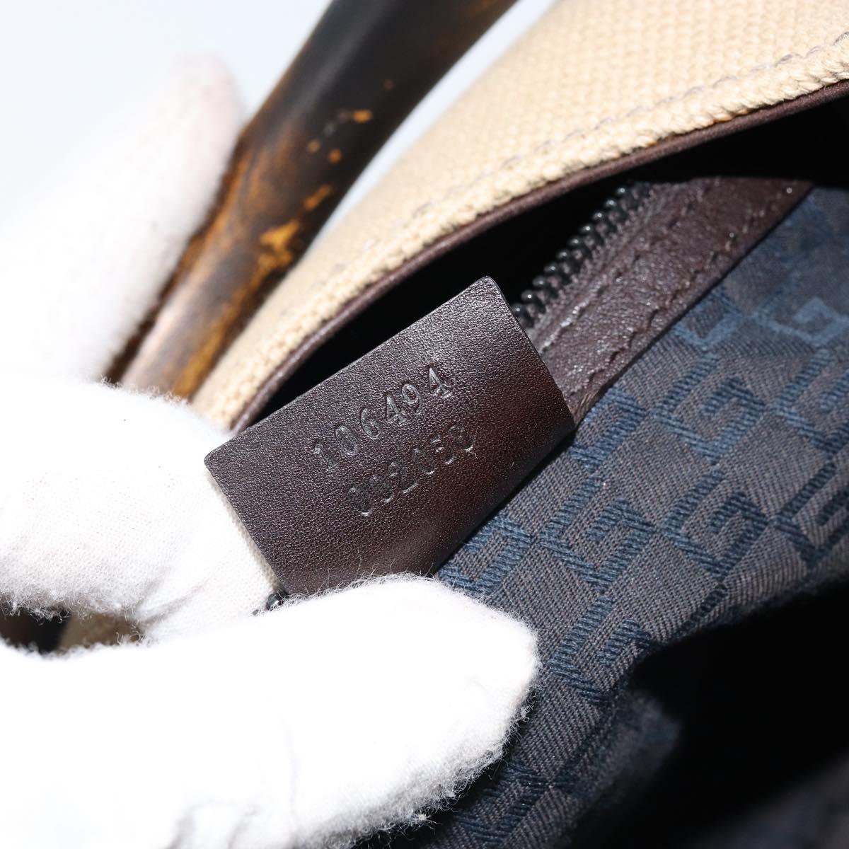 GUCCI Wood Handle Hand Bag Canvas Ivory 106494 Auth am10804