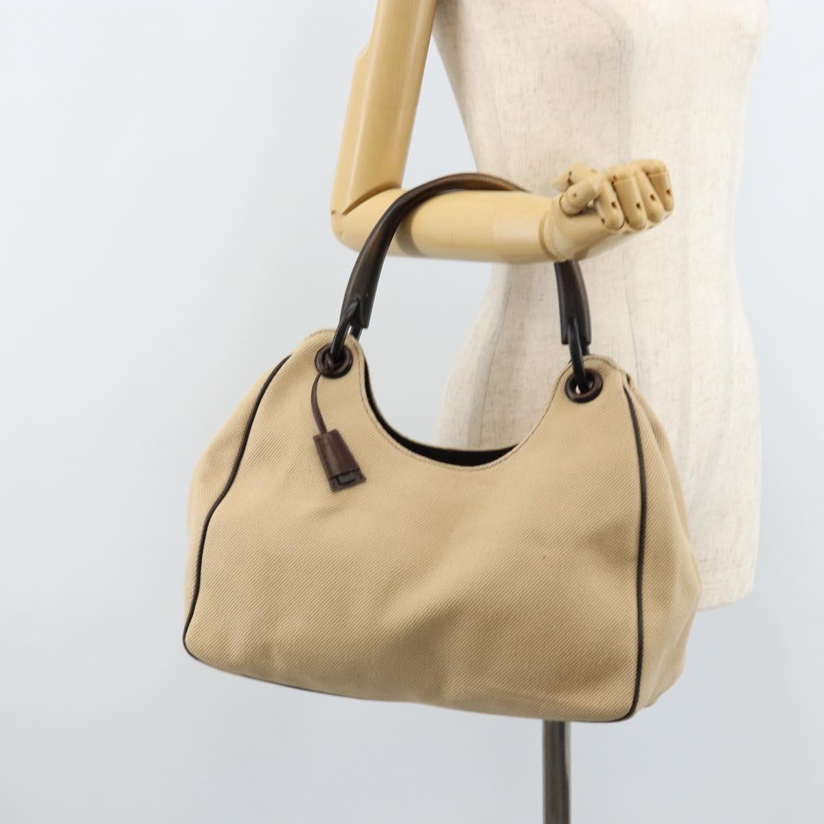 GUCCI Wood Handle Hand Bag Canvas Ivory 106494 Auth am10804
