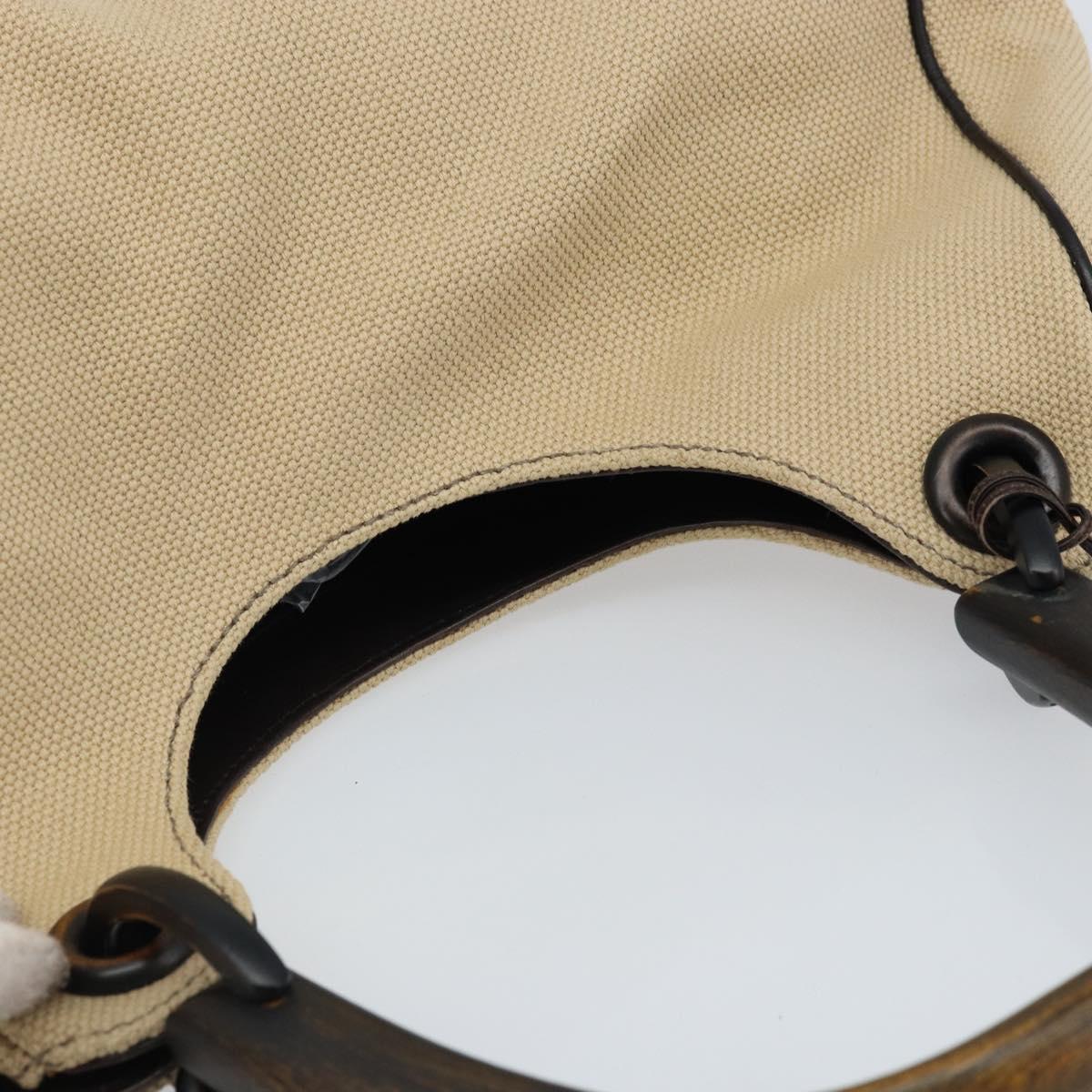 GUCCI Wood Handle Hand Bag Canvas Ivory 106494 Auth am10804