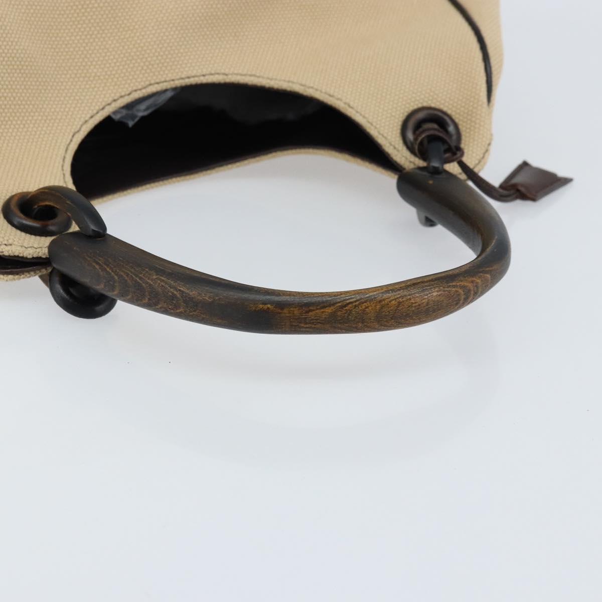GUCCI Wood Handle Hand Bag Canvas Ivory 106494 Auth am10804