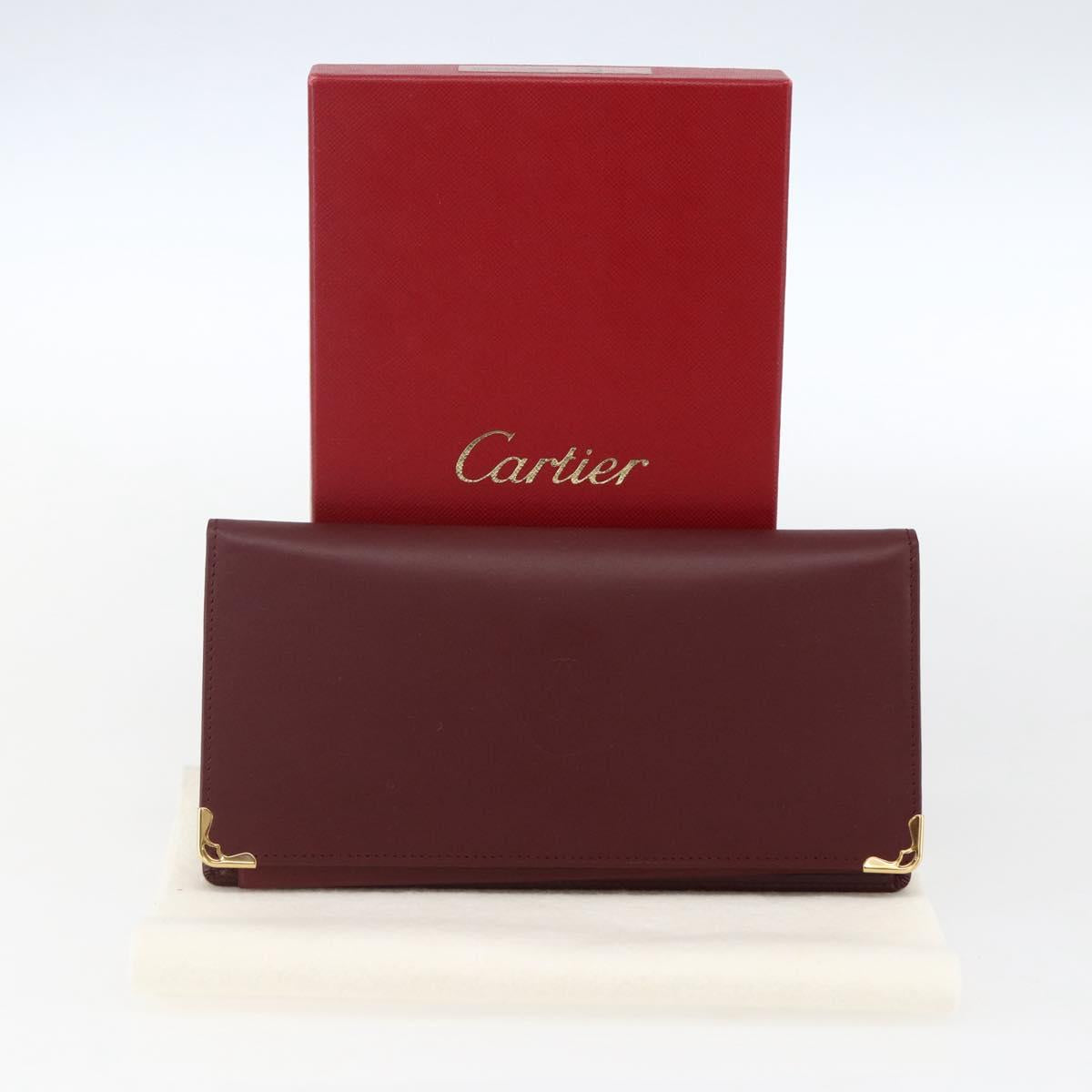 CARTIER Must Line Long Wallet Leather Bordeaux Gold Auth am10805V