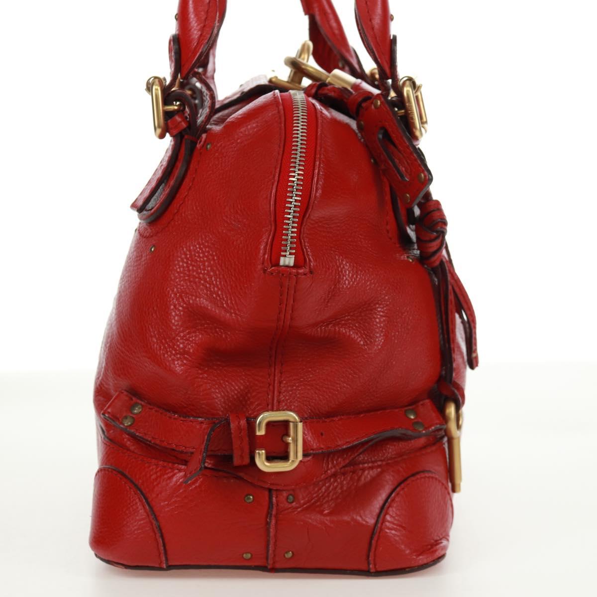 Chloe Paddington Hand Bag Leather Red Gold Auth am10806V